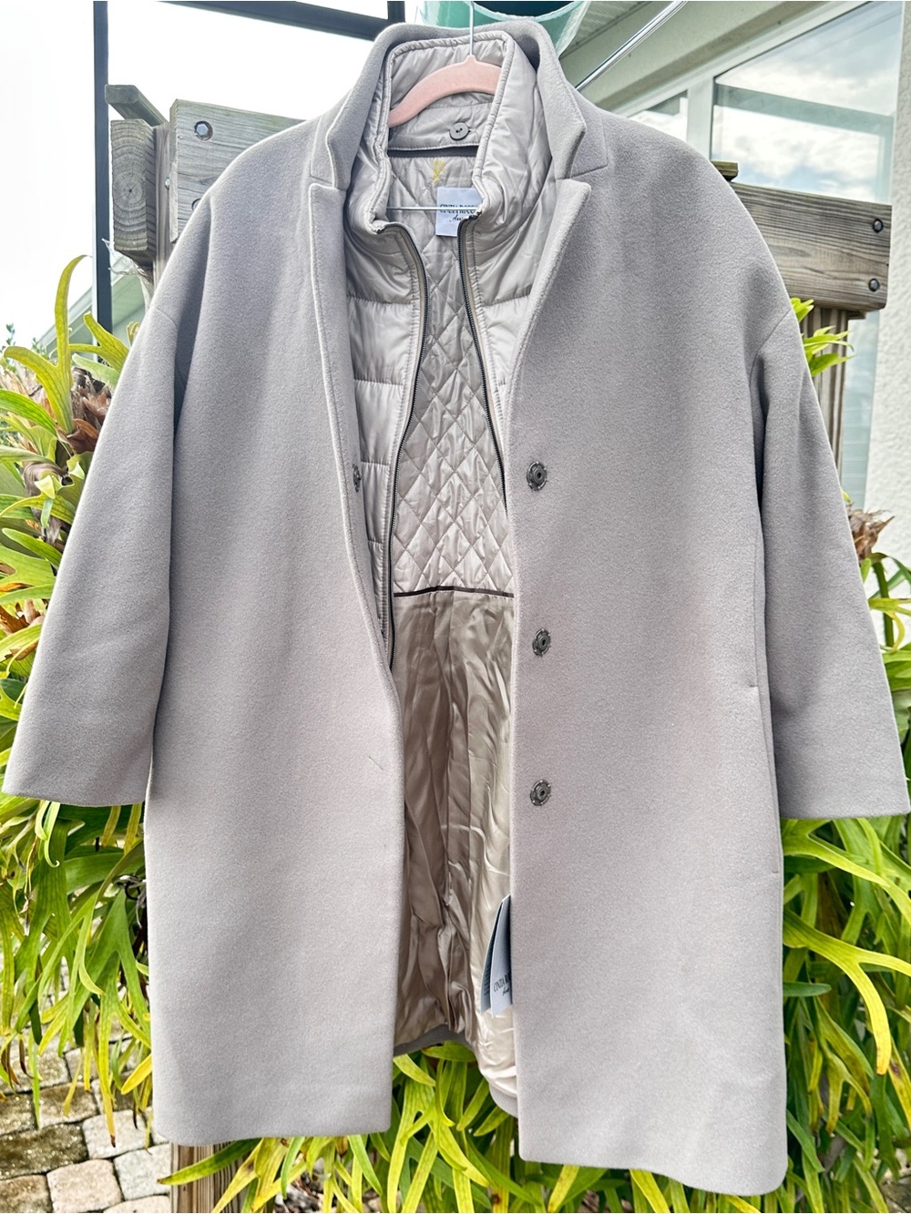 Cinzia Rocca Italy Virgin Wool Cashmere Coat Padded Quilted Liner Gray Sz 12